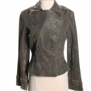 Express Brown Distressed Leather Military Jacket